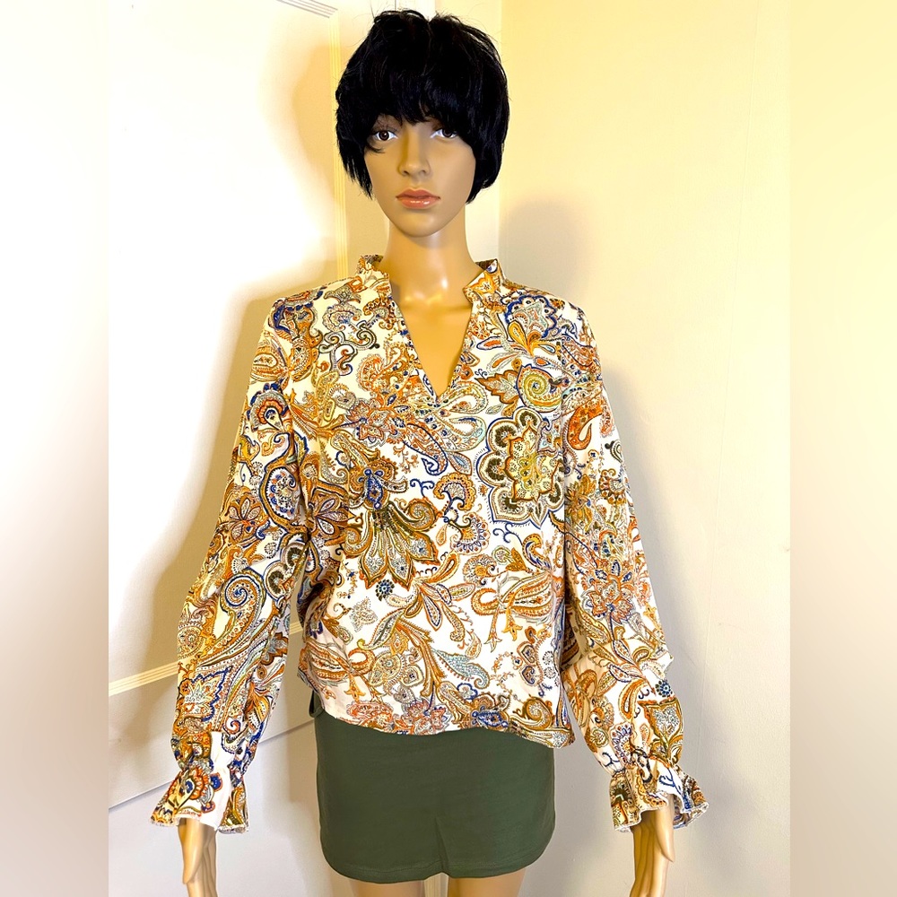 NWOT  - Paisley Print Flounce Sleeve Blouse - Size L